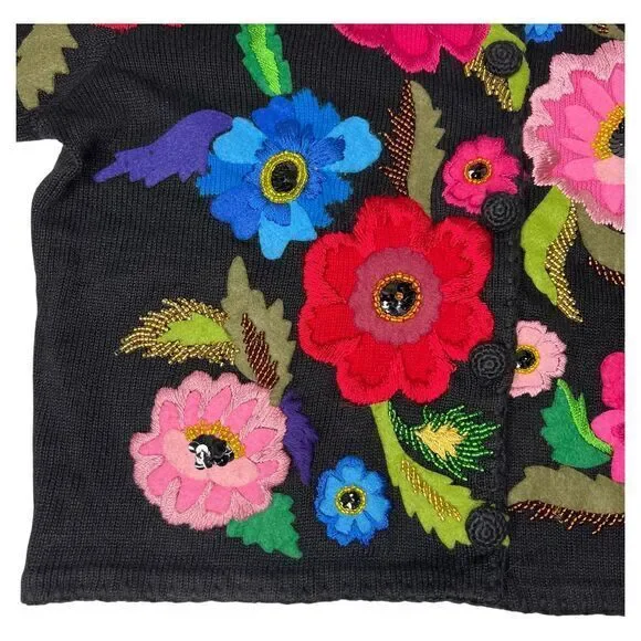 MICHAEL SIMON Embroidered‎ Floral Sweater Cardigan Size Medium